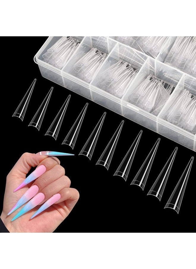 Namgznso 500Pcs Xxl Stiletto Nail Tips, Clear Half Cover Stiletto Nail Tips For Acrylic Nails, 10 Sizes False Nail Tips For Nail Extension With Box  - Image 1