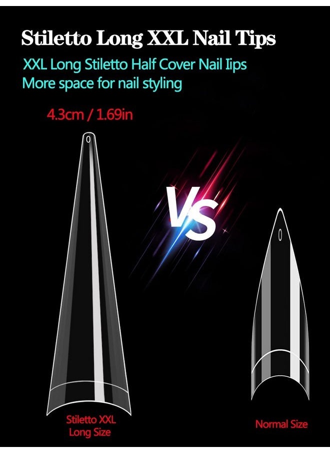 Namgznso 500Pcs Xxl Stiletto Nail Tips, Clear Half Cover Stiletto Nail Tips For Acrylic Nails, 10 Sizes False Nail Tips For Nail Extension With Box  - Image 2