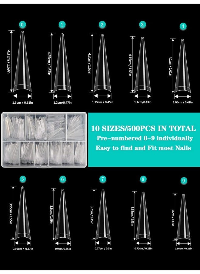 Namgznso 500Pcs Xxl Stiletto Nail Tips, Clear Half Cover Stiletto Nail Tips For Acrylic Nails, 10 Sizes False Nail Tips For Nail Extension With Box  - Image 5
