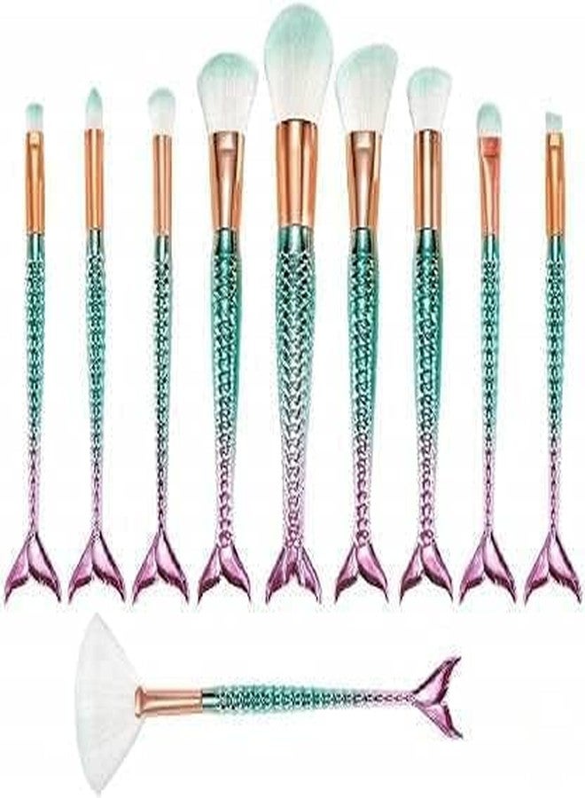 KANDPAND Soft Bristle Beauty 10 pcs Mermaid Makeup Brush Set Chubby Fish Soft Nylon Bristles Beauty Brushes Kit Foundation Blending Blush Concealer Cosmetic Tools Washing Board&Lash Brush-10 PCS - Image 3