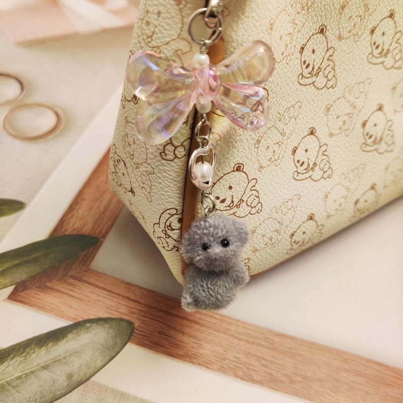 Nalefow Cute Dog Puppy Decor Keychain Aesthetic Y2K Purse Bag Charm Stylish Dog Pendant Accessories (Grey) - Image 4