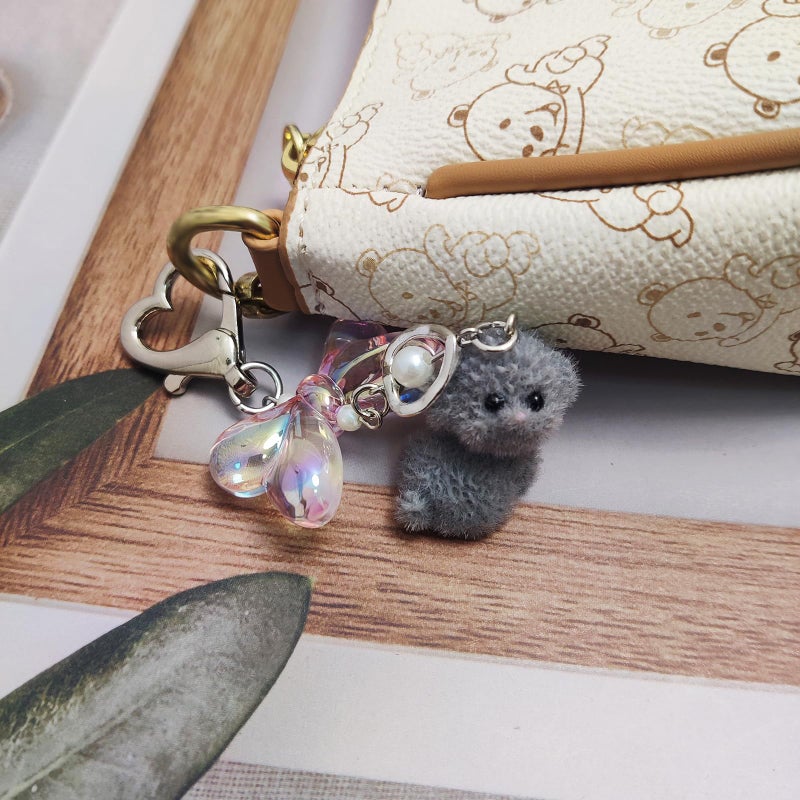 Nalefow Cute Dog Puppy Decor Keychain Aesthetic Y2K Purse Bag Charm Stylish Dog Pendant Accessories (Grey) - Image 3
