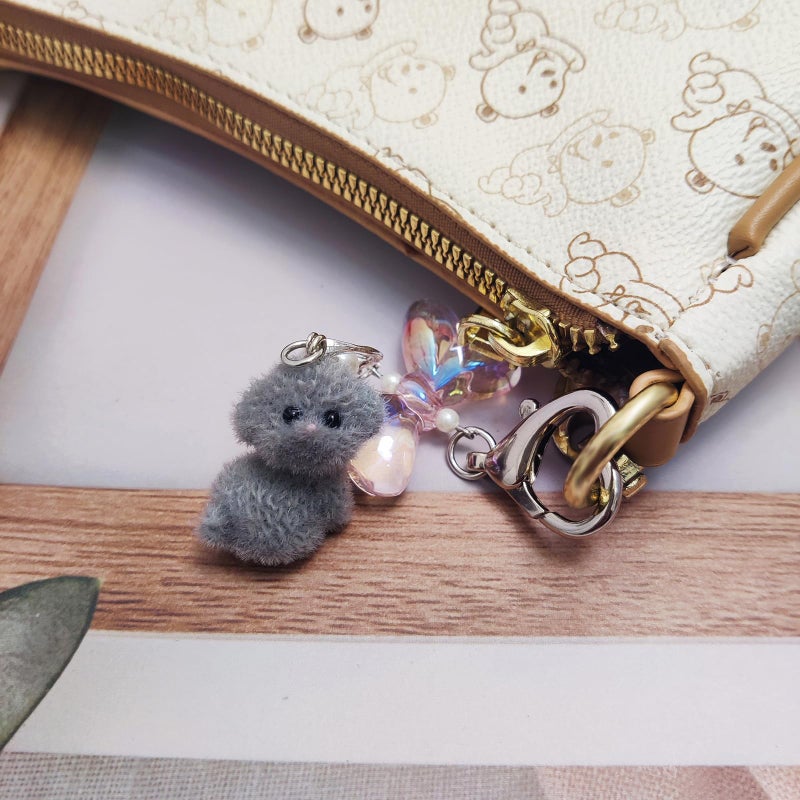 Nalefow Cute Dog Puppy Decor Keychain Aesthetic Y2K Purse Bag Charm Stylish Dog Pendant Accessories (Grey) - Image 2