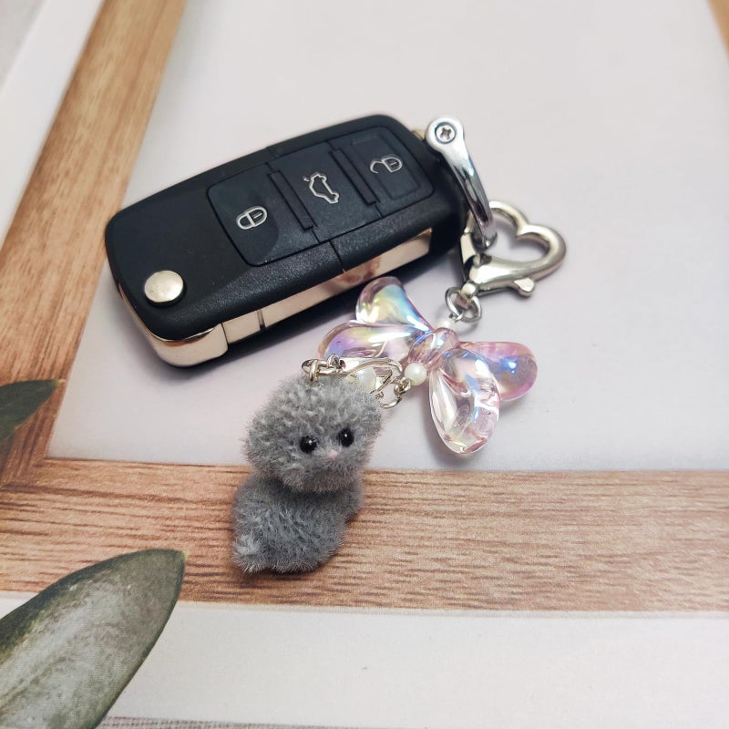 Nalefow Cute Dog Puppy Decor Keychain Aesthetic Y2K Purse Bag Charm Stylish Dog Pendant Accessories (Grey) - Image 5