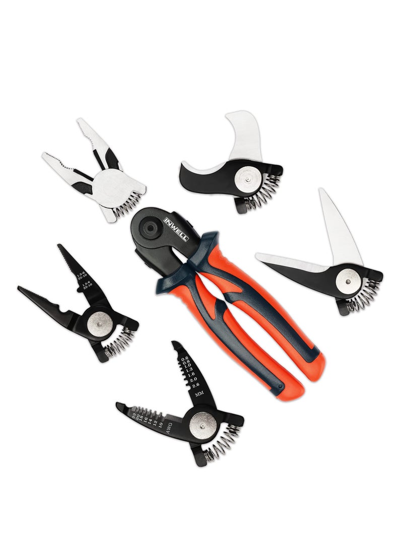 Generic Plier Tool Set 8 Inch 5 IN 1 Multifunctional Interchangeable Head Pliers Set Cable Cutters Wire Stripper Crimping Plier Linesman Pliers Scissor Ergonomic Design for Electricians fitter  - Image 1