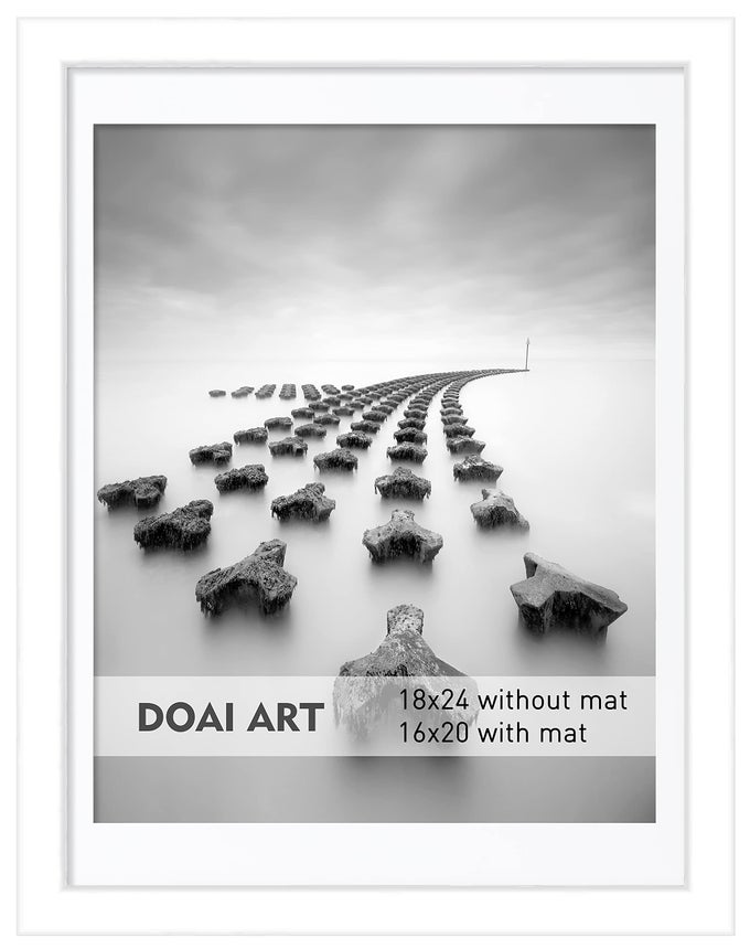 18X24 POSTER FRAME WHITE WITHOUT MAT FOR DISPLAYING 16X20 POSTERS WITH MAT POLISHED PLEXIGLASS FOR WALL VERTICALLY OR HORIZONTALLY DISPLAY WALL MOUNTING HARDWARE INCLUDED