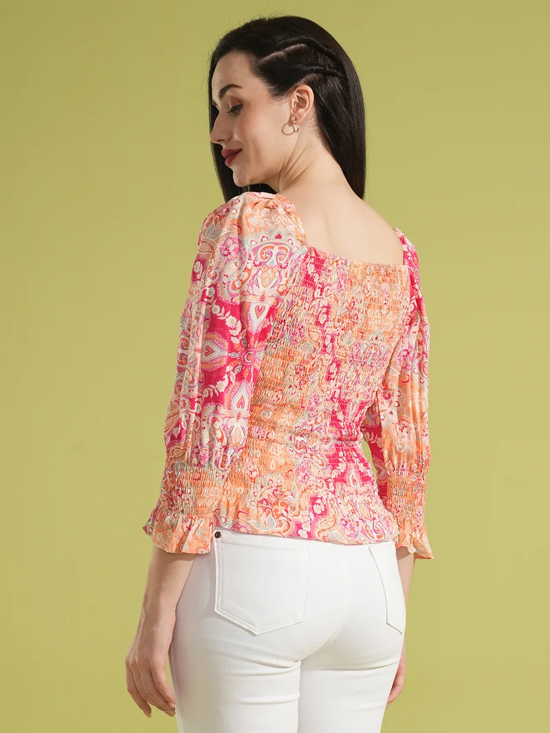 globus Women Floral Printed Sweetheart Neck Top
