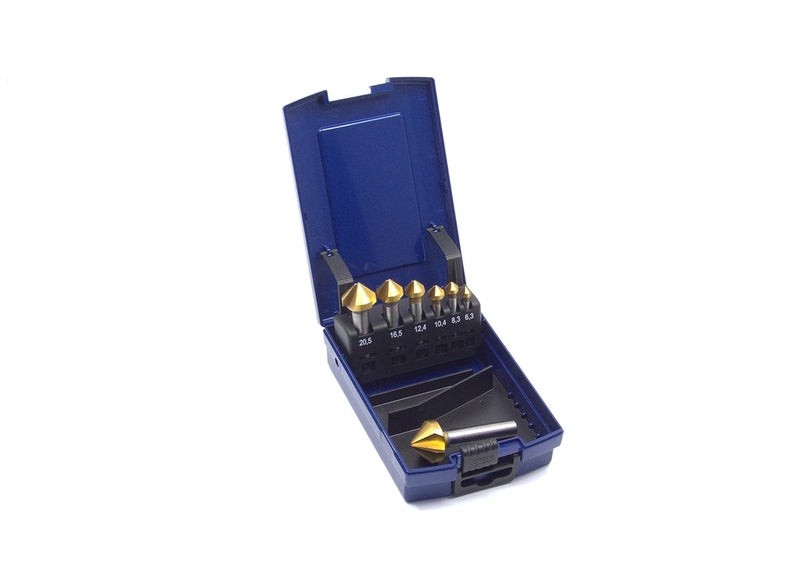 WSH-TOOLS Countersink HSS-G 90° DIN 335C uneven pitch Set of 7pcs TiN | Chatter-Free Deburring Tool Dubai UAE - Image 1