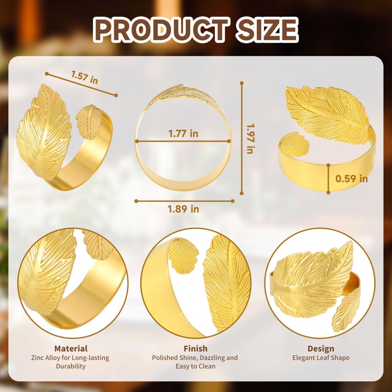 MONKKINO Napkin Rings Set of 12, Shiny Gold Napkin Rings, Smooth, Easy Care, Solid Metal Laurel Leaf Shaped Elegant Table Decor, Stylish Napkin Ring Bulk for Holidays Wedding, Party, New Homes Gift - Image 4