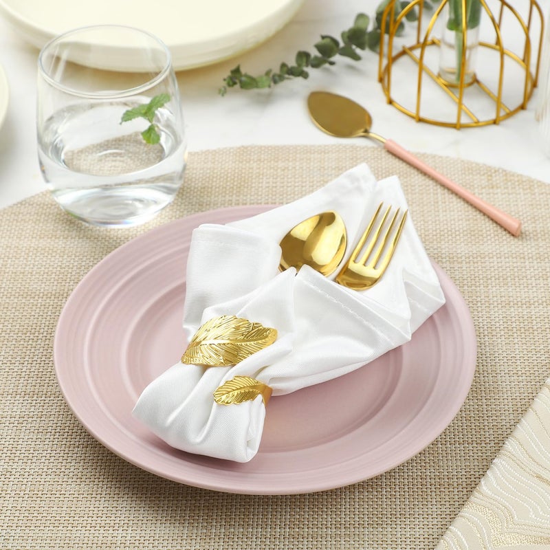 MONKKINO Napkin Rings Set of 12, Shiny Gold Napkin Rings, Smooth, Easy Care, Solid Metal Laurel Leaf Shaped Elegant Table Decor, Stylish Napkin Ring Bulk for Holidays Wedding, Party, New Homes Gift - Image 2