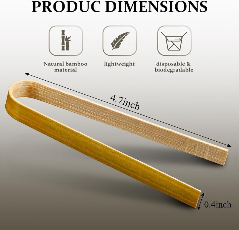 Patelai 90 Pieces Mini Bamboo Tongs - Disposable Wooden Cooking Utensils for Toast, Bread, Pickles, and Tea (4.7 Inch) - Image 2