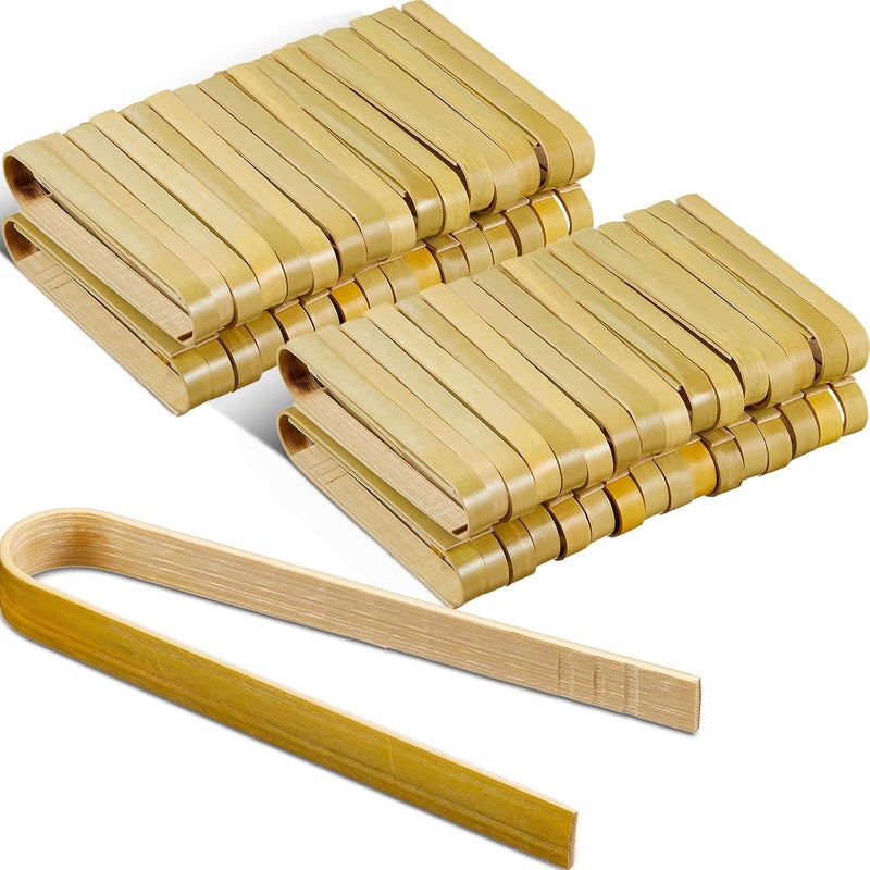 Patelai 90 Pieces Mini Bamboo Tongs - Disposable Wooden Cooking Utensils for Toast, Bread, Pickles, and Tea (4.7 Inch) - Image 1