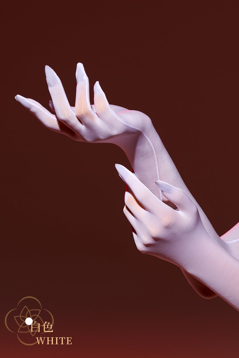 Ultra-Thin Silk Gloves Five-Finger Stockings White - Image 1