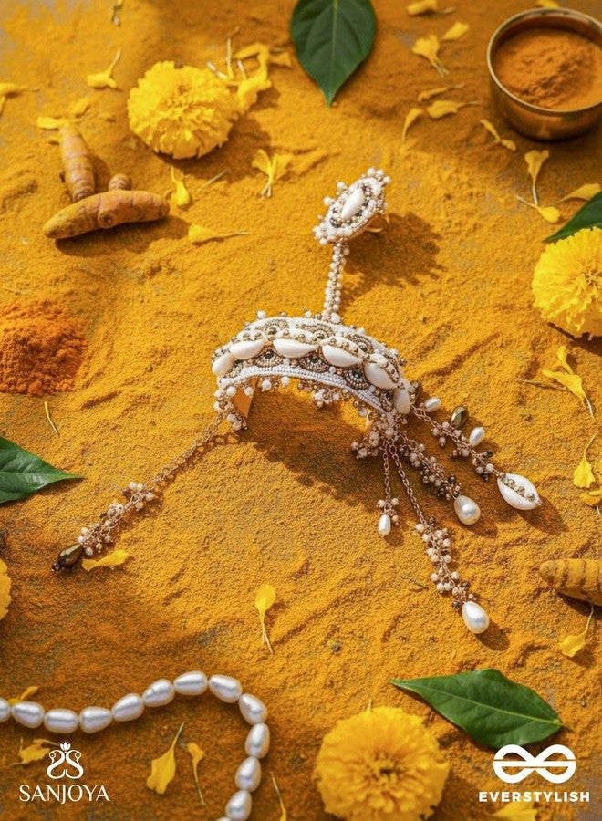 SANJOYA BY EVERSTYLISH Vivriddhi Stream Of Prosperity Shells, Beads, Glass And Pearl Drops Hand Embroidered Haathphool Lightweight Jewelry For Women | Party, Festive, Wedding & Gifting - Image 5