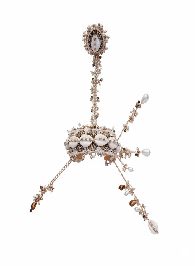SANJOYA BY EVERSTYLISH Vivriddhi Stream Of Prosperity Shells, Beads, Glass And Pearl Drops Hand Embroidered Haathphool Lightweight Jewelry For Women | Party, Festive, Wedding & Gifting - Image 1