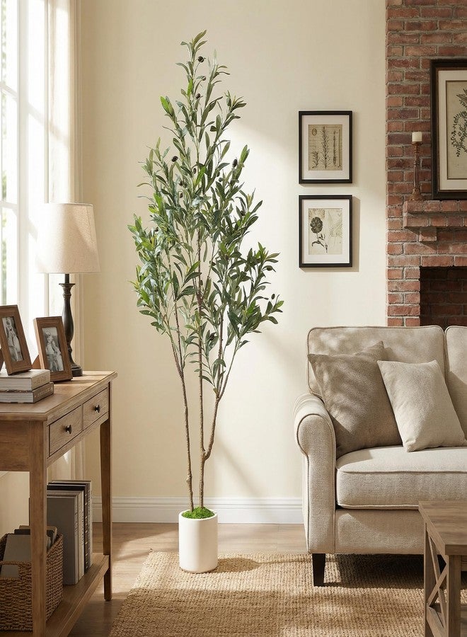 Alupssuc 5ft Olive Trees Artificial Indoor & Outdoor, Faux Olive Tree with Lively Artificial Trunk and Lifelike Fruits, Fake Potted Tree for Modern Home Office Living Room Decor - Image 5
