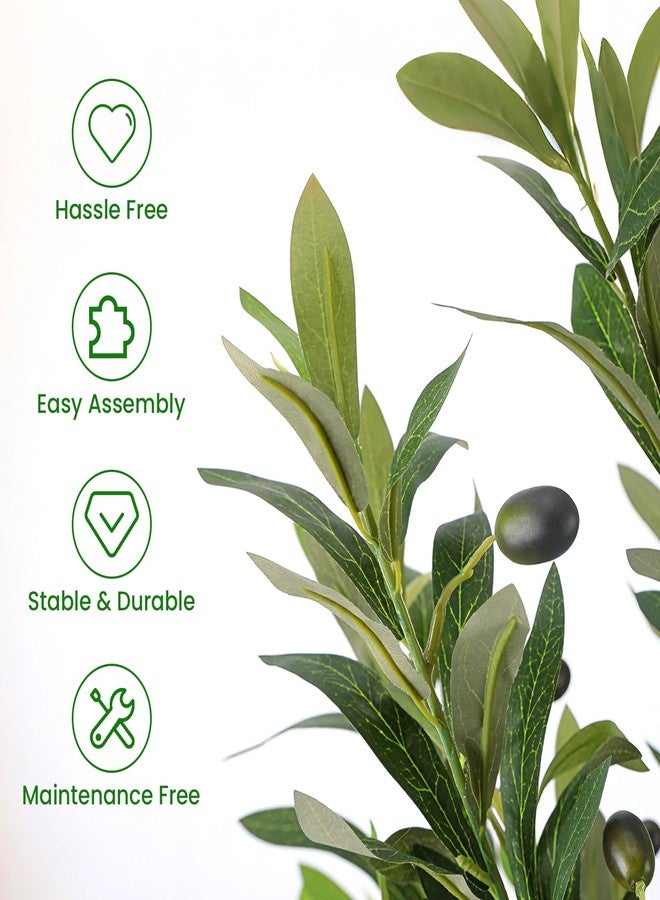 Alupssuc 5ft Olive Trees Artificial Indoor & Outdoor, Faux Olive Tree with Lively Artificial Trunk and Lifelike Fruits, Fake Potted Tree for Modern Home Office Living Room Decor - Image 2