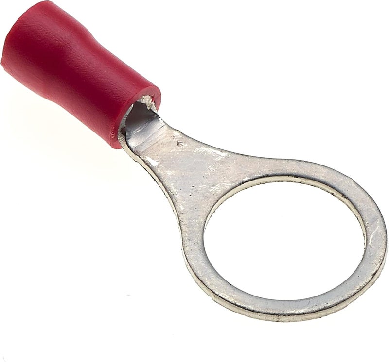 Keple Ring Crimp Terminal - Pack of 100, Red, 10mm, 25A, 22-16 AWG - Heat Shrink Ring Connectors, Tinned Copper Connectors, Insulated Ring Wire Terminals - Image 1