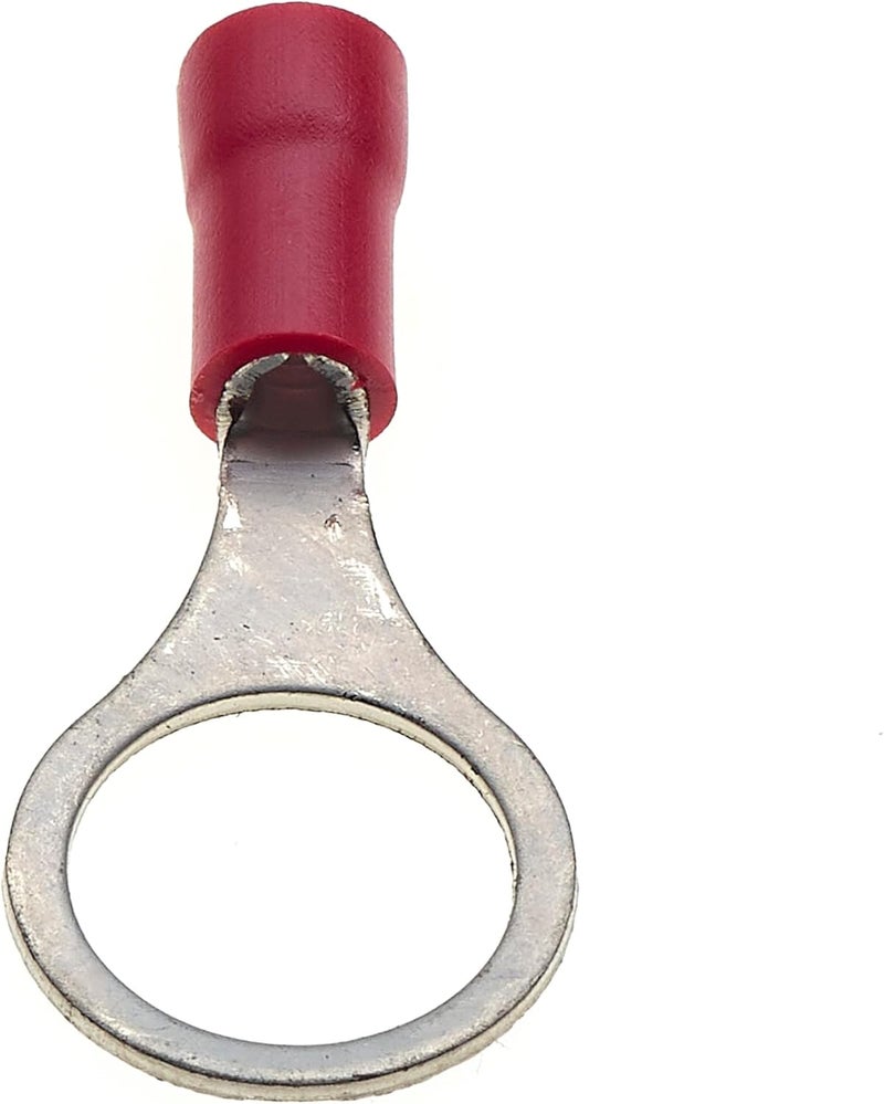 Keple Ring Crimp Terminal - Pack of 100, Red, 10mm, 25A, 22-16 AWG - Heat Shrink Ring Connectors, Tinned Copper Connectors, Insulated Ring Wire Terminals - Image 2