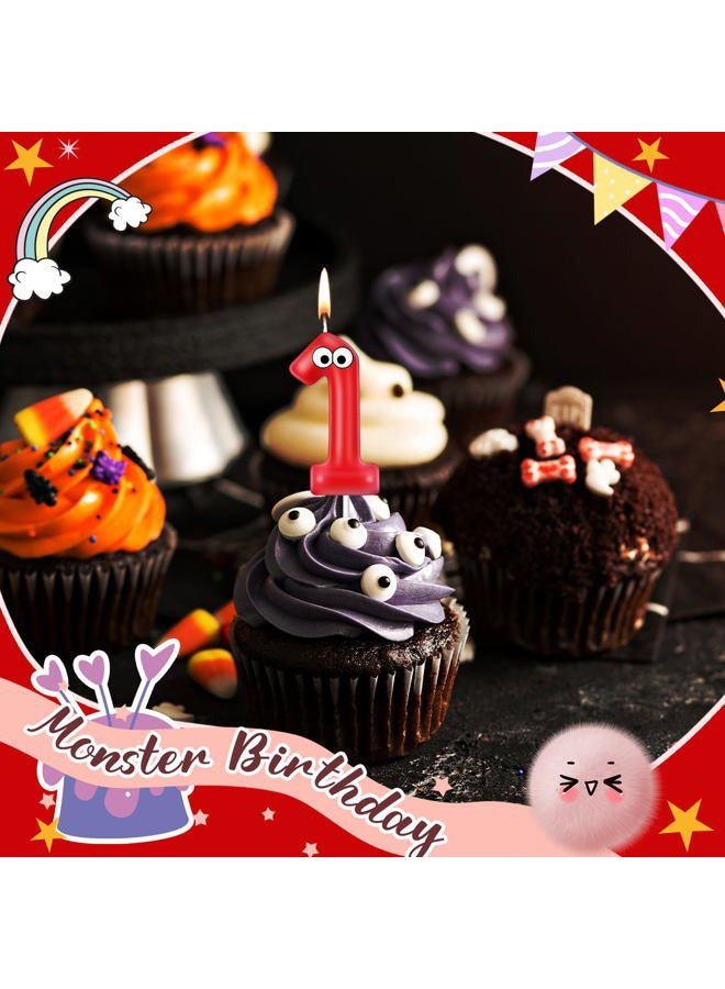 Mtlee Number Birthday Candle Monster Theme Candles Cookies Cake Topper for Girl Boy Cartoon Birthday Party Cake Decorations Supplies(Red,Number 1) - Image 4
