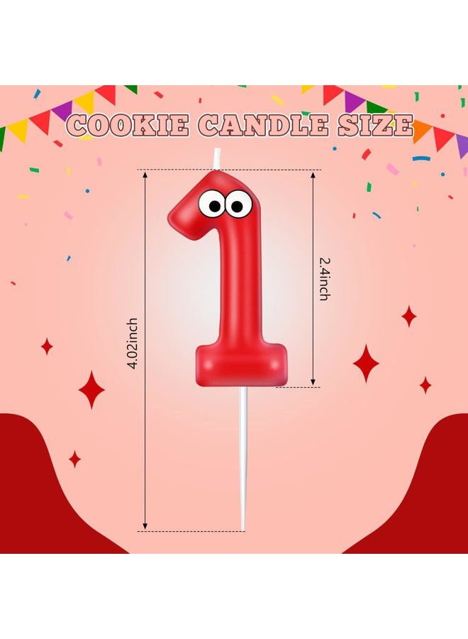 Mtlee Number Birthday Candle Monster Theme Candles Cookies Cake Topper for Girl Boy Cartoon Birthday Party Cake Decorations Supplies(Red,Number 1) - Image 2
