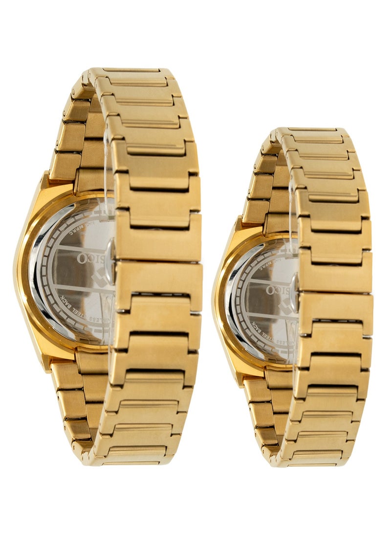 Clasico Eclipse Couple Edition – Gold Radiance – 6-Hands Chronograph Watch with Steel Strap – Waterproof Design – Watch Gift Set 40mm & 32mm  - Image 2