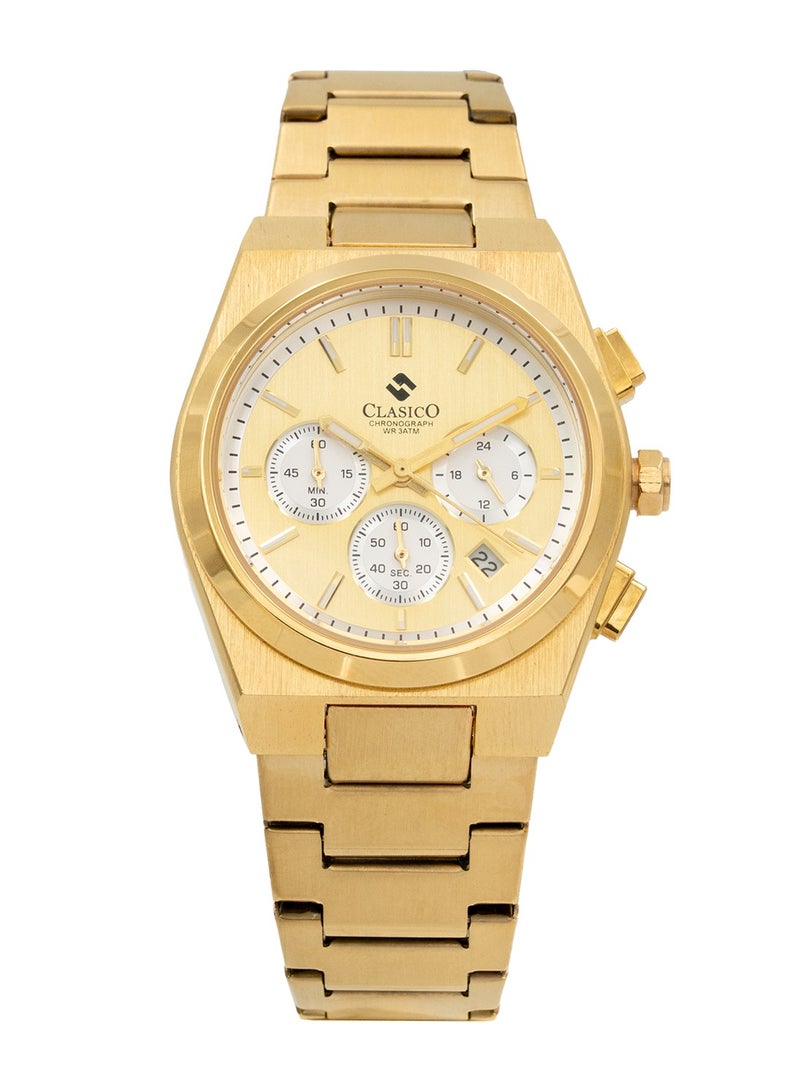 Clasico Eclipse Couple Edition – Gold Radiance – 6-Hands Chronograph Watch with Steel Strap – Waterproof Design – Watch Gift Set 40mm & 32mm  - Image 3