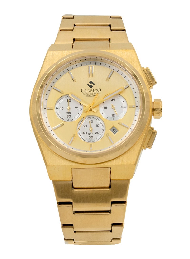 Clasico Eclipse Couple Edition – Gold Radiance – 6-Hands Chronograph Watch with Steel Strap – Waterproof Design – Watch Gift Set 40mm & 32mm  - Image 4