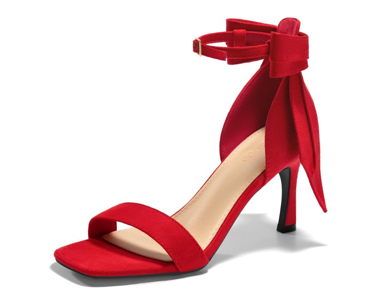 Coutgo Womens Bow Tie High Heels One Strap Heeled Sandals Sexy Stiletto Open Toe Wedding Bride Shoes, Red, Size 9 - Image 1