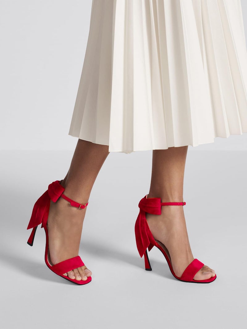 Coutgo Womens Bow Tie High Heels One Strap Heeled Sandals Sexy Stiletto Open Toe Wedding Bride Shoes, Red, Size 9 - Image 3