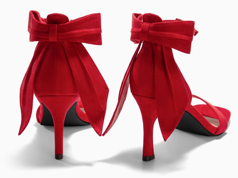 Coutgo Womens Bow Tie High Heels One Strap Heeled Sandals Sexy Stiletto Open Toe Wedding Bride Shoes, Red, Size 9 - Image 5