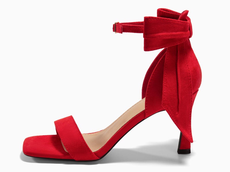 Coutgo Womens Bow Tie High Heels One Strap Heeled Sandals Sexy Stiletto Open Toe Wedding Bride Shoes, Red, Size 9 - Image 4