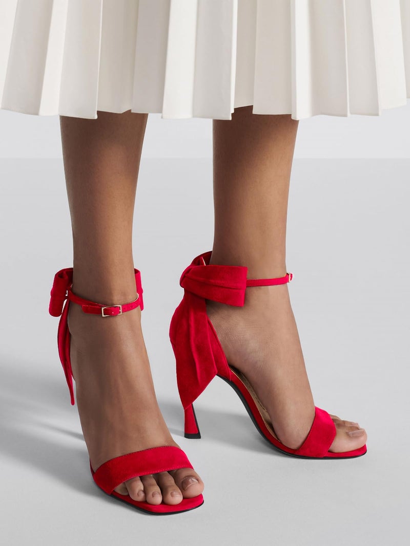 Coutgo Womens Bow Tie High Heels One Strap Heeled Sandals Sexy Stiletto Open Toe Wedding Bride Shoes, Red, Size 9 - Image 2