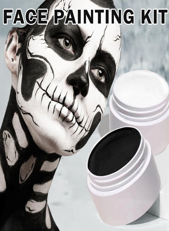 QIUFSSE Black and White Face Painting Kit Professional Halloween Face Paint,Oil Based Face Paint Halloween Makeup Kit with 3Pcs Facepaint Brushes,Body Paint for Cosplay,Costume and Theater - Image 2