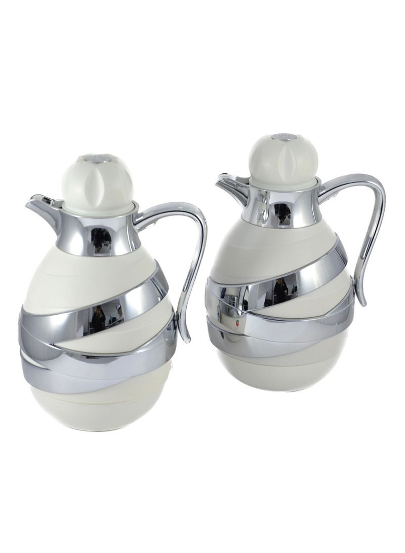 Homemaker قارورة شاي وقهوة مكونة من قطعتين - سعة 1 لتر و1 لتر - زجاج داخلي - هيكل ABS - أبيض وفضي  - Image 2