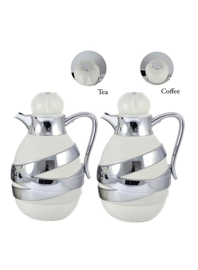 Homemaker قارورة شاي وقهوة مكونة من قطعتين - سعة 1 لتر و1 لتر - زجاج داخلي - هيكل ABS - أبيض وفضي  - Image 4