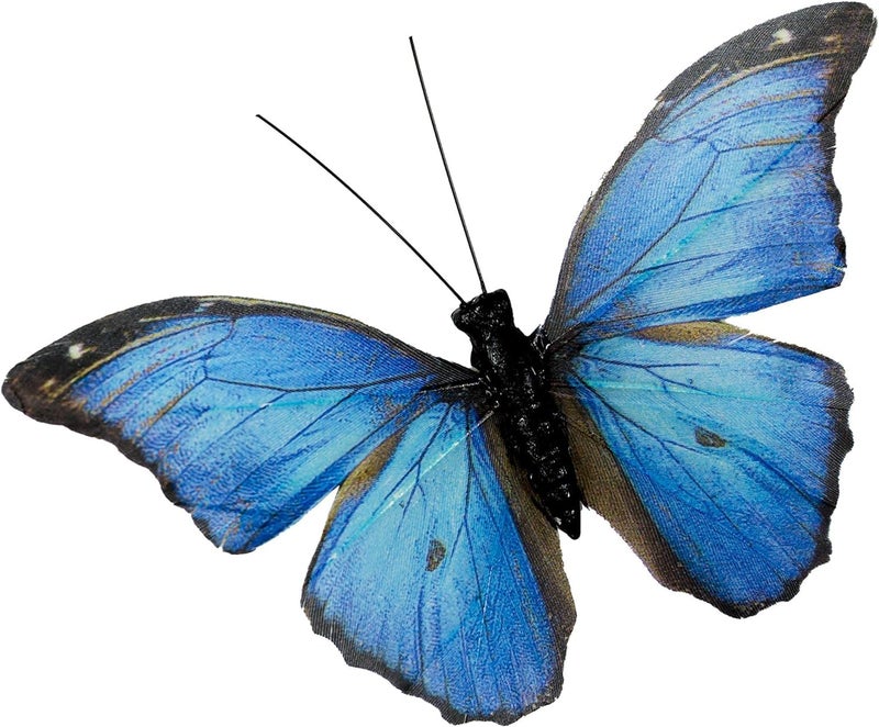BerfutallMorpho Butterfly Feather Butterflies on Picks Floral Supplies Set of 12 pcs Halloween Thanksgiving Decorations
