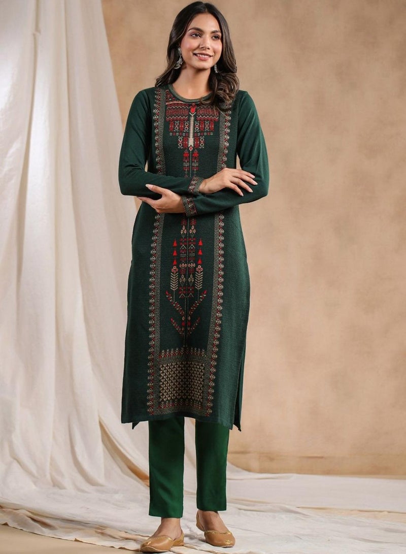 ISHIN Women's Ethnic WearGREEN STRAIGHT POLY KURTA - Image 2
