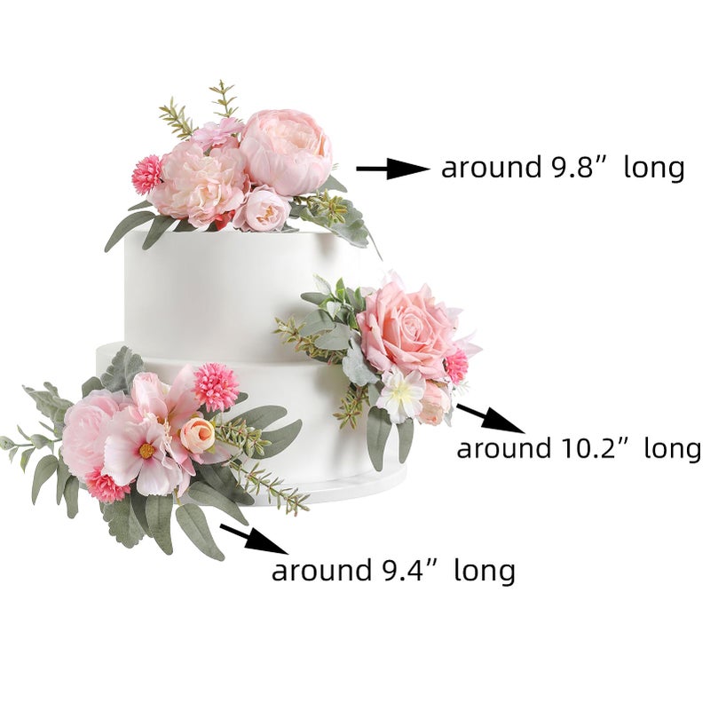 Serra Flora 3Pcs Pre-Made Silk Flowers Cake Topper Wedding Artificial Flowers Decor Blusher Pink Flowers Cake Decorations For Girl Sweet Weddings Boho Party Supplies. - Image 5