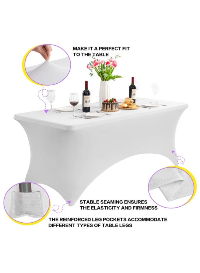 اعاره مفرش طاولة سباندكس، أبيض، غطاء طاولة مستطيل مطاطي بطول 6 أقدام، مفرش طاولة محكم الإغلاق للحفلات والمعارض التجارية وحفلات الزفاف والمناسبات من جميع الأنواع - Image 3