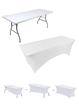 Spandex Table Cloth,White,6ft Table Cover Rectangular Stretch Table Cloth Tight Fit Tablecloth for Parties,Trade Shows,Weddings and Events of All Kinds - view 2