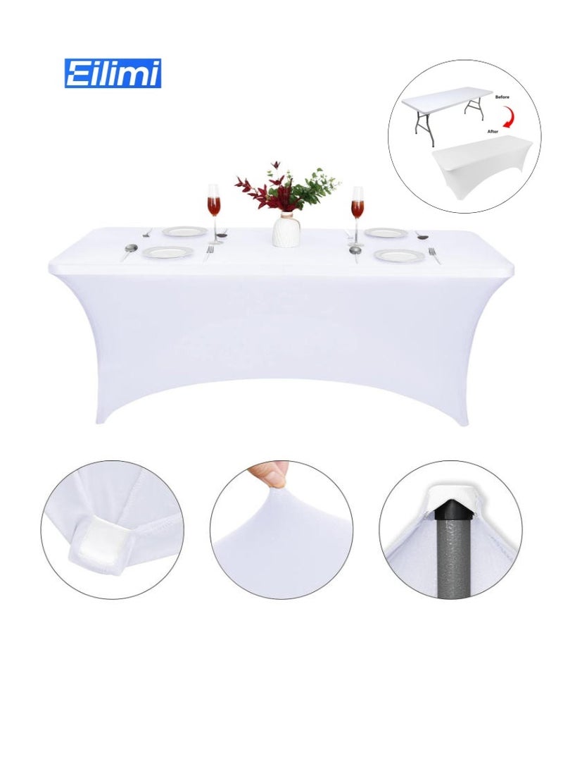 اعاره مفرش طاولة سباندكس، أبيض، غطاء طاولة مستطيل مطاطي بطول 6 أقدام، مفرش طاولة محكم الإغلاق للحفلات والمعارض التجارية وحفلات الزفاف والمناسبات من جميع الأنواع - Image 1