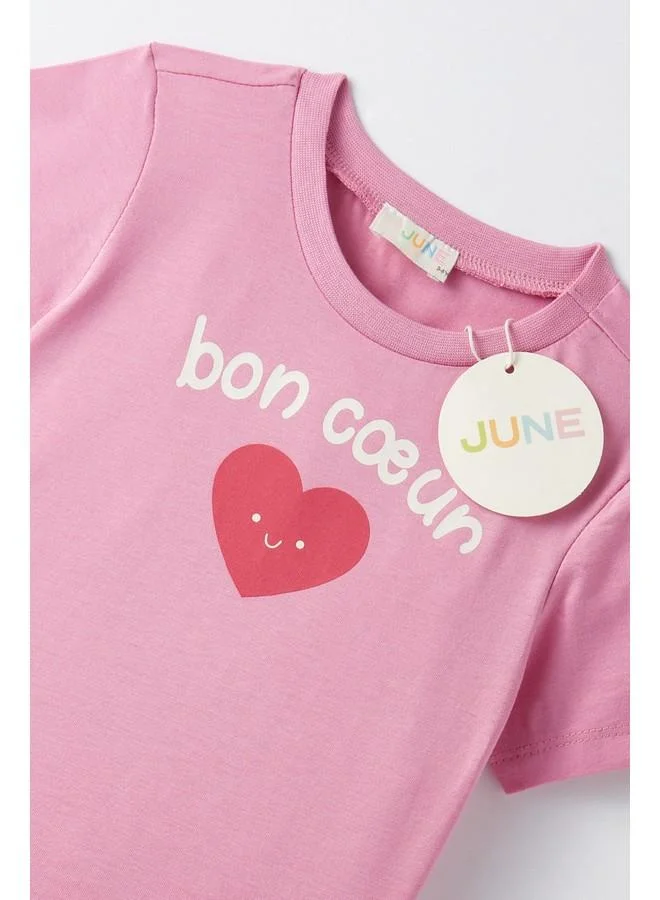 JUNE June Girl Printed Tight Tshirt Set Pink - Ecru