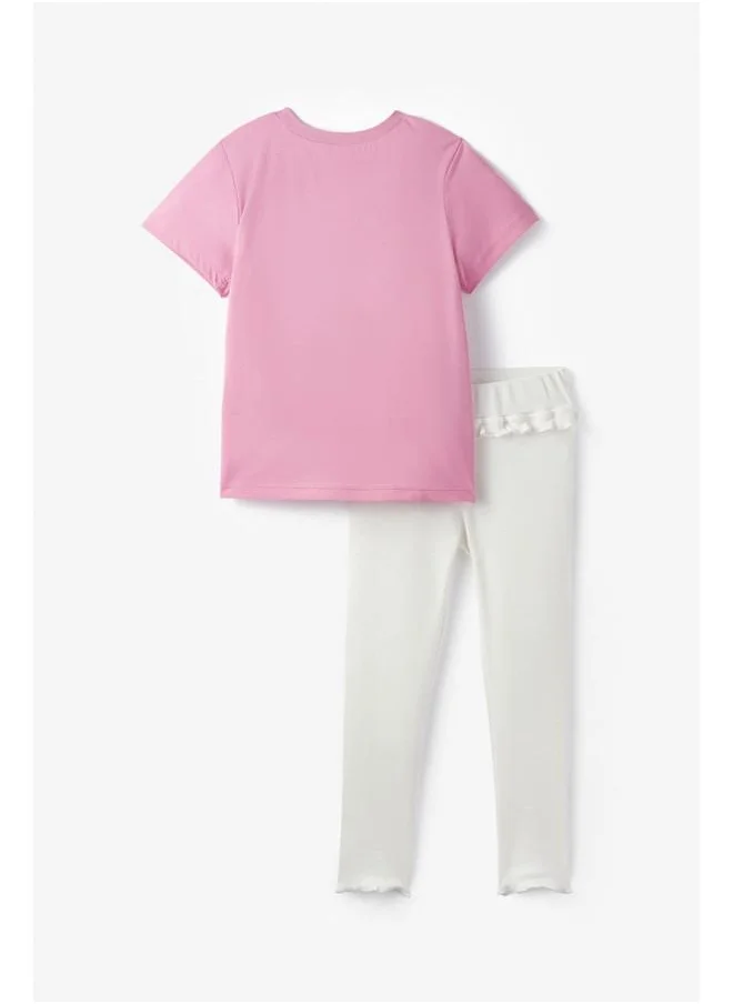 جون June Girl Printed Tight Tshirt Set Pink - Ecru