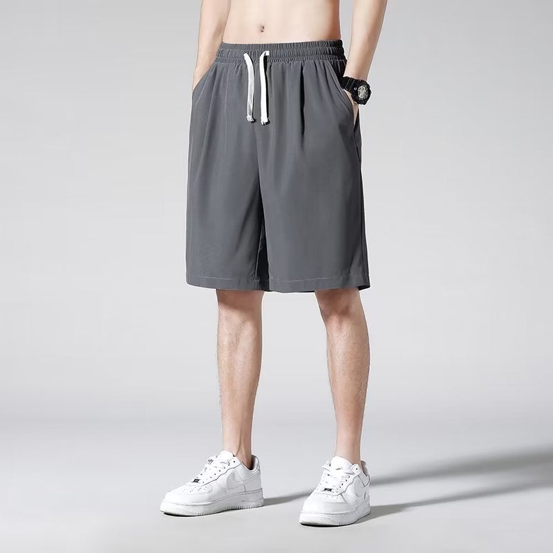 Shorts Mens Summer Outer Wear Thin Trendy Brand Sports Pants Mens Quick-drying Ice Silk Pants Loose Casual Large Pants Dark gray  - Image 1