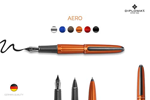 Diplomat - Aero - Fountain Pen in Stainless Steel - Medium - Orange - Resistant and Elegant - High End - 5 Years Warranty - Image 2