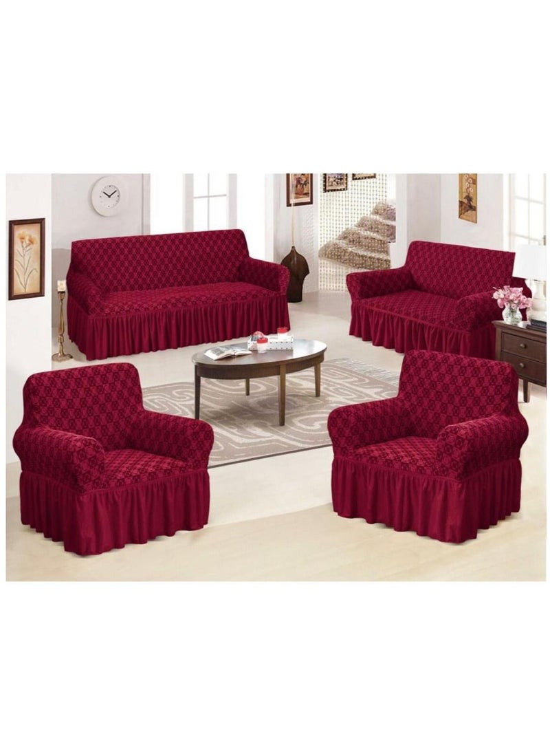 EVORY HOME Sofa Cover Jacquard 4-Pieces Set of 7-Seater (3+2+1+1) Super Stretchable Anti-Wrinkle Slip Resistant Furniture Protector  - Image 1
