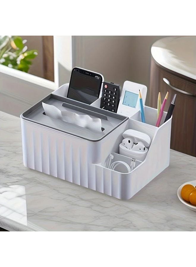 White Multifunctional Desktop Storage Box Tissue Dispenser Home Office Organizer - Image 5