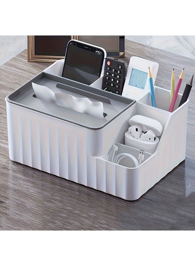 White Multifunctional Desktop Storage Box Tissue Dispenser Home Office Organizer - Image 3
