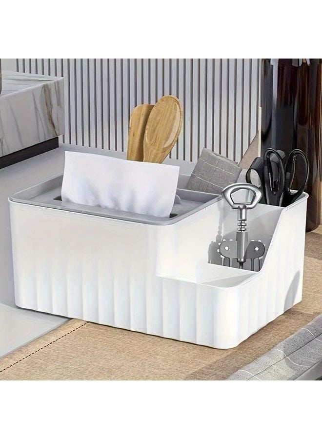 White Multifunctional Desktop Storage Box Tissue Dispenser Home Office Organizer - Image 2